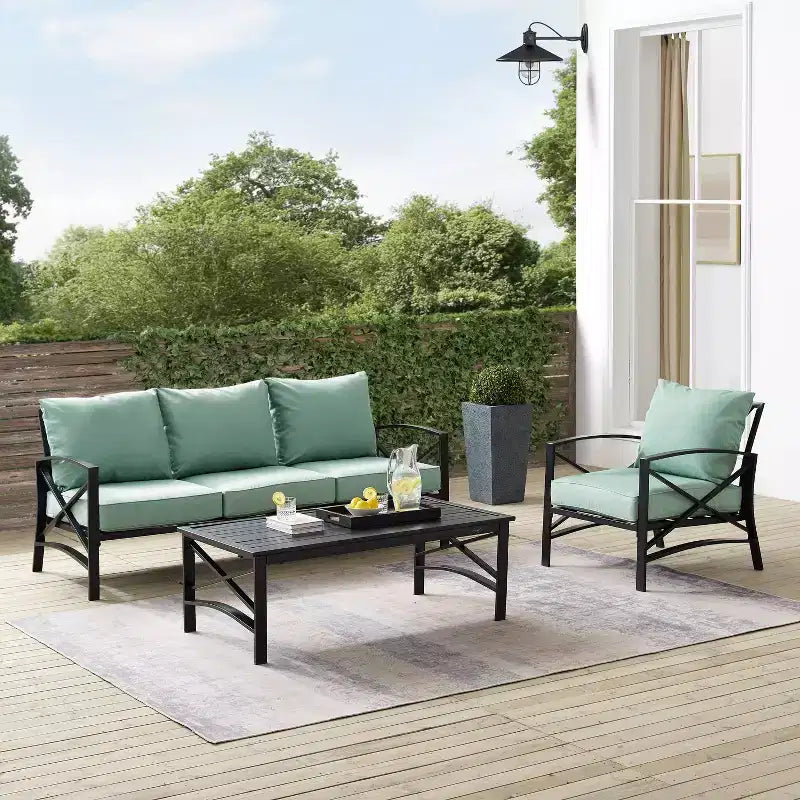 Crosley Kaplan 3pc Outdoor Patio Sofa Set with Sofa & Arm Chair with Coffee Table