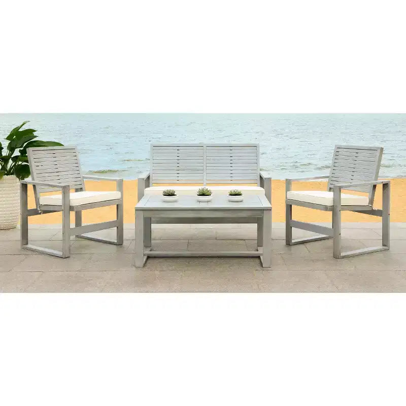 Ozark 4 Piece Patio Set - Indoor/Outdoor - FOX6007 - Safavieh Couture