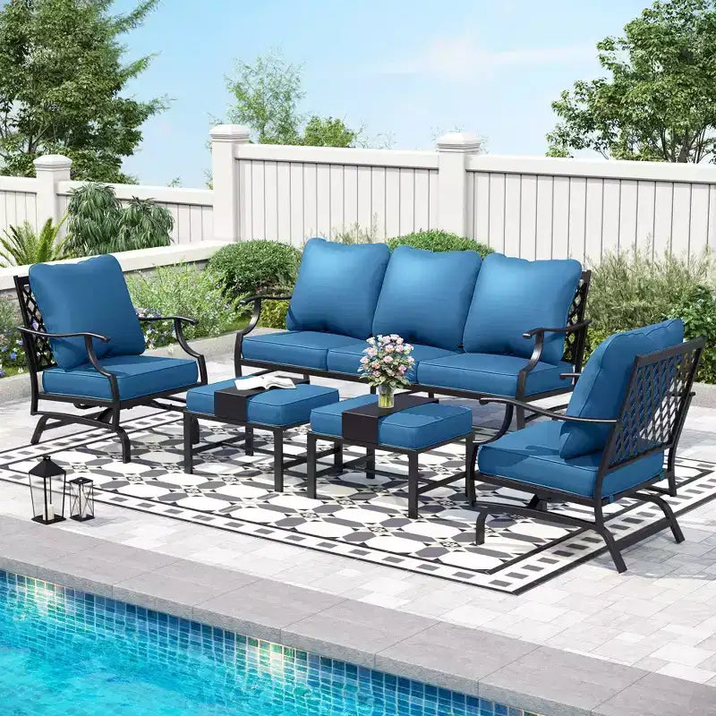 Captiva Designs 5-teiliges XL Outdoor-Sitzgruppen-Set aus Metall mit Schaukelstühlen und Hockern