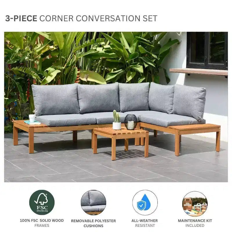 Amazonia 3pc Seychelles Outdoor Patio Conversation Set with Cushions