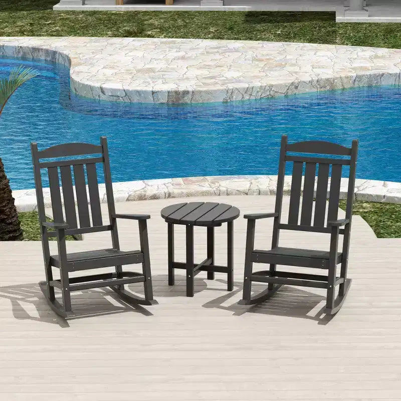 WestinTrends 3 Piece Outdoor Porch Rocking Chairs with Round Side Table Set