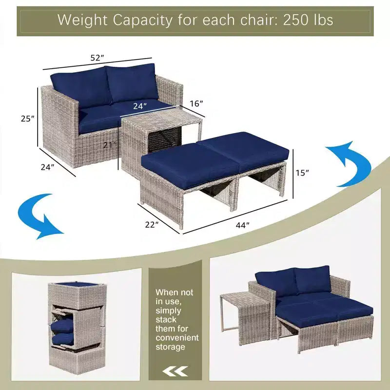 Sunsitt 5pc Steel Wicker Outdoor Patio Balcony Set
