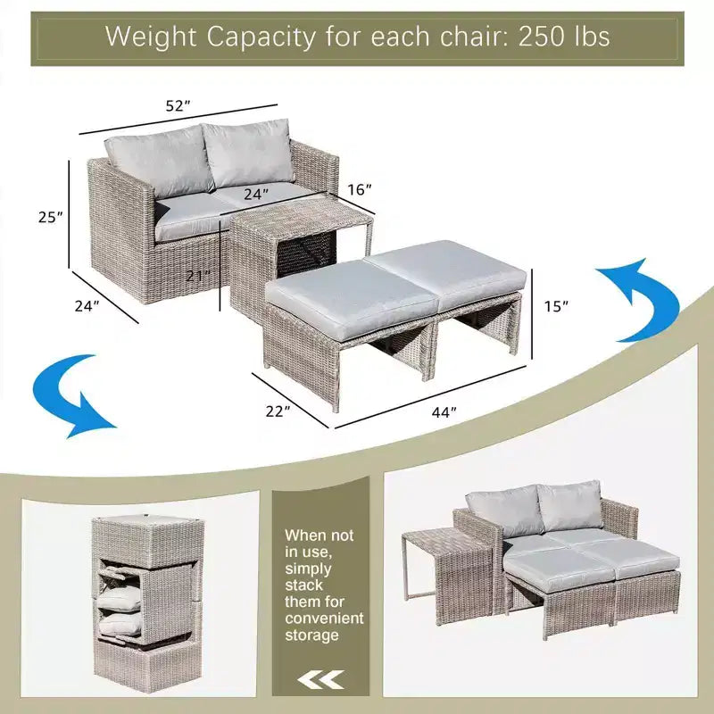 Sunsitt 5pc Steel Wicker Outdoor Patio Balcony Set
