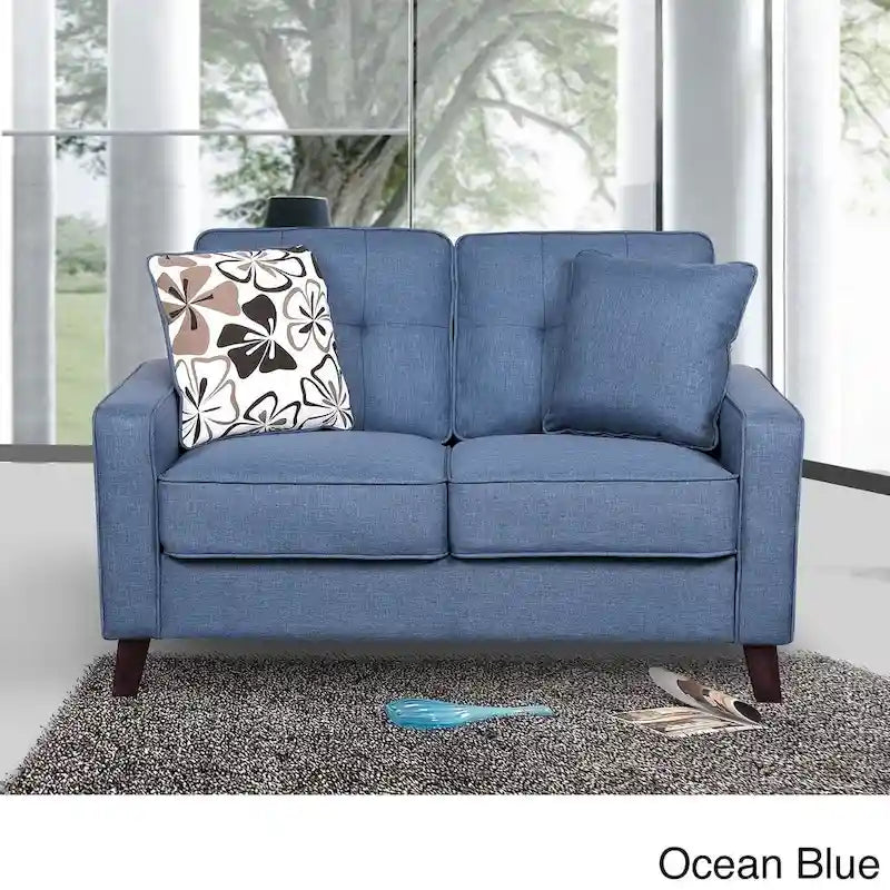Mid-Century Stoffsofa mit Knopfheftung und 2 Kissen