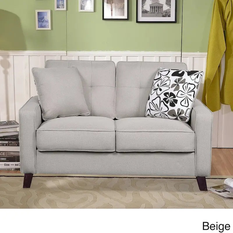 Mid-Century Stoffsofa mit Knopfheftung und 2 Kissen