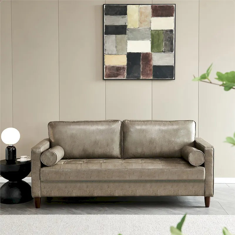 Mid-Century Modern Kunstleder Zweisitzer-Sofa mit Stauraum