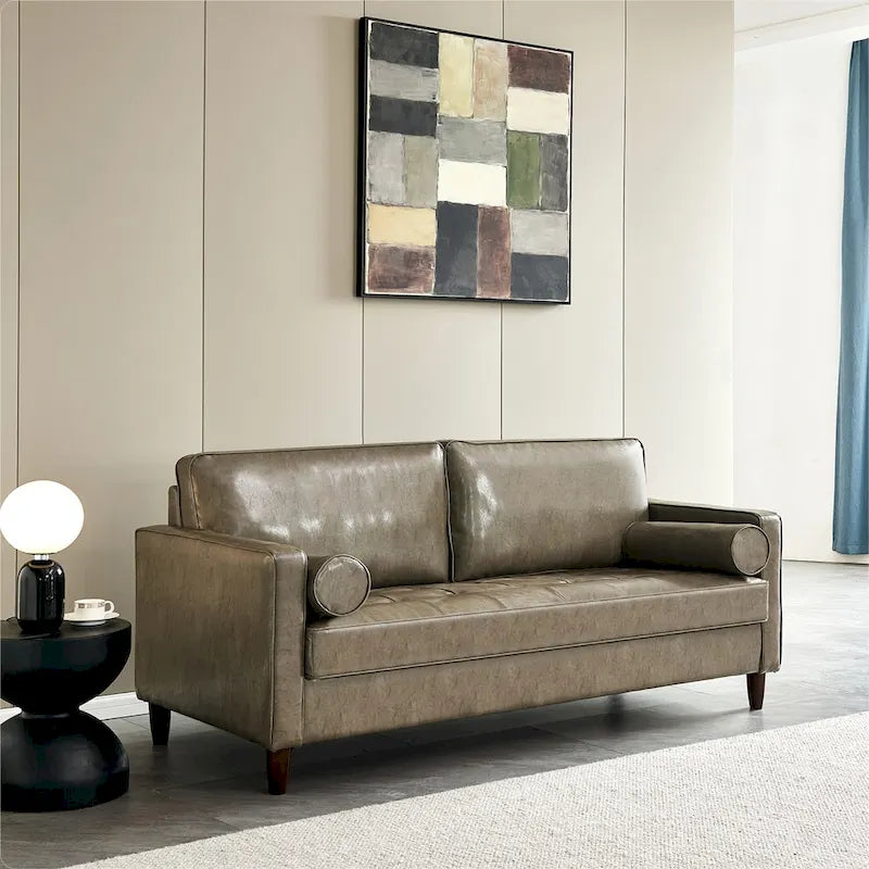 Mid-Century Modern Kunstleder Zweisitzer-Sofa mit Stauraum