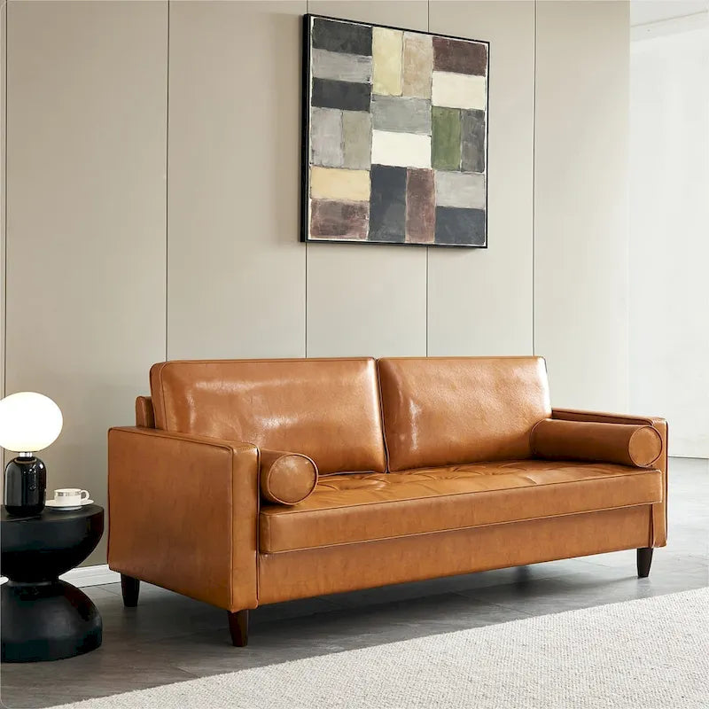 Mid-Century Modern Kunstleder Zweisitzer-Sofa mit Stauraum