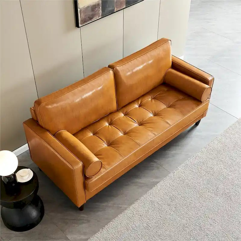 Mid-Century Modern Kunstleder Zweisitzer-Sofa mit Stauraum
