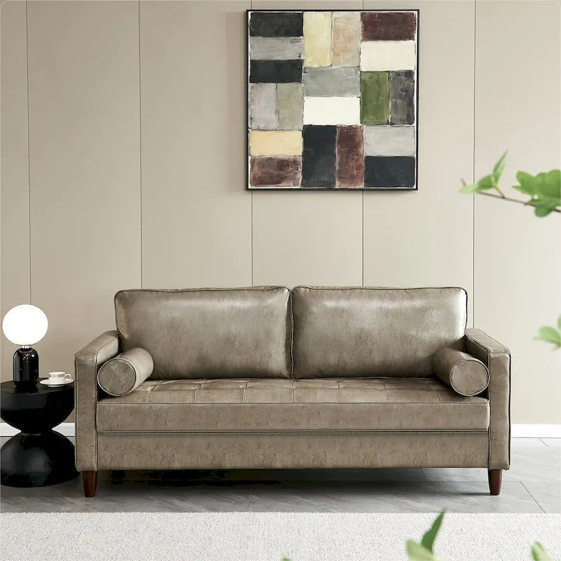 Mid-Century Modern Kunstleder Zweisitzer-Sofa mit Stauraum