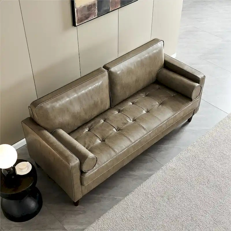 Mid-Century Modern Kunstleder Zweisitzer-Sofa mit Stauraum