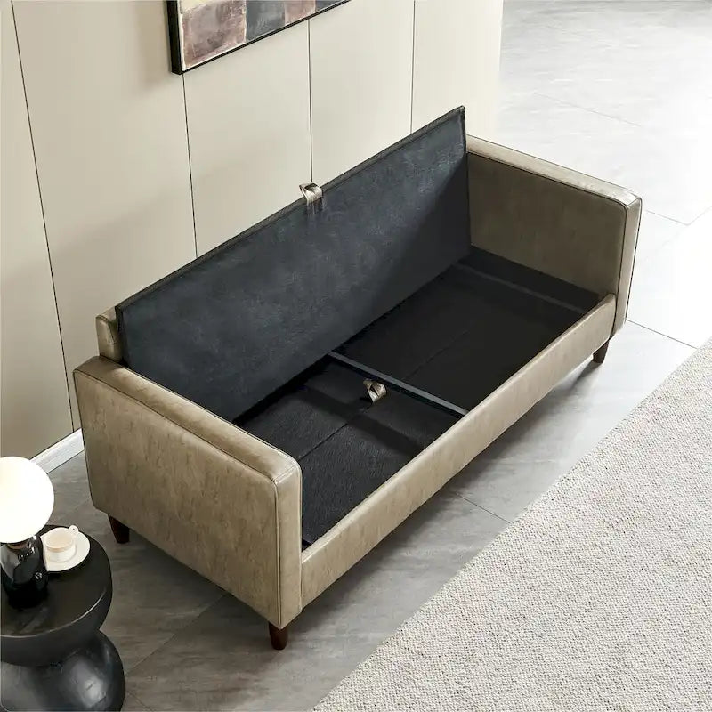 Mid-Century Modern Kunstleder Zweisitzer-Sofa mit Stauraum