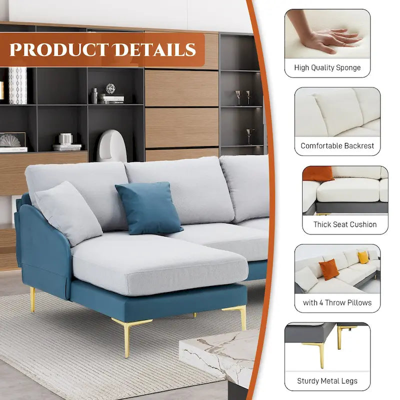 U-förmiges 4-Sitzer Ecksofa mit doppelter Recamiere