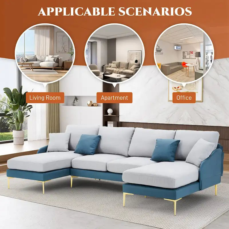 U-förmiges 4-Sitzer Ecksofa mit doppelter Recamiere