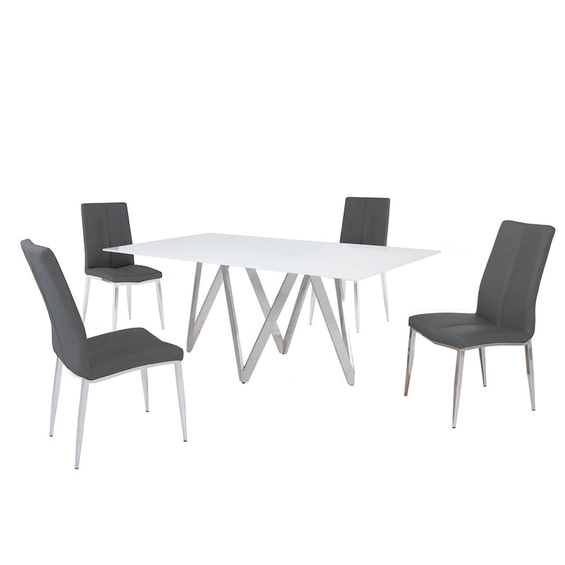 Weißes Glas-Essgruppe, 5-teilig