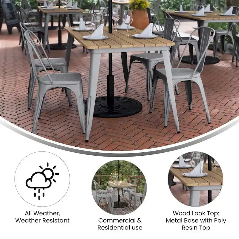 30x60 Kommerzieller Polyharz-Restauranttisch mit Schirmloch – 30B x 60T x 30H