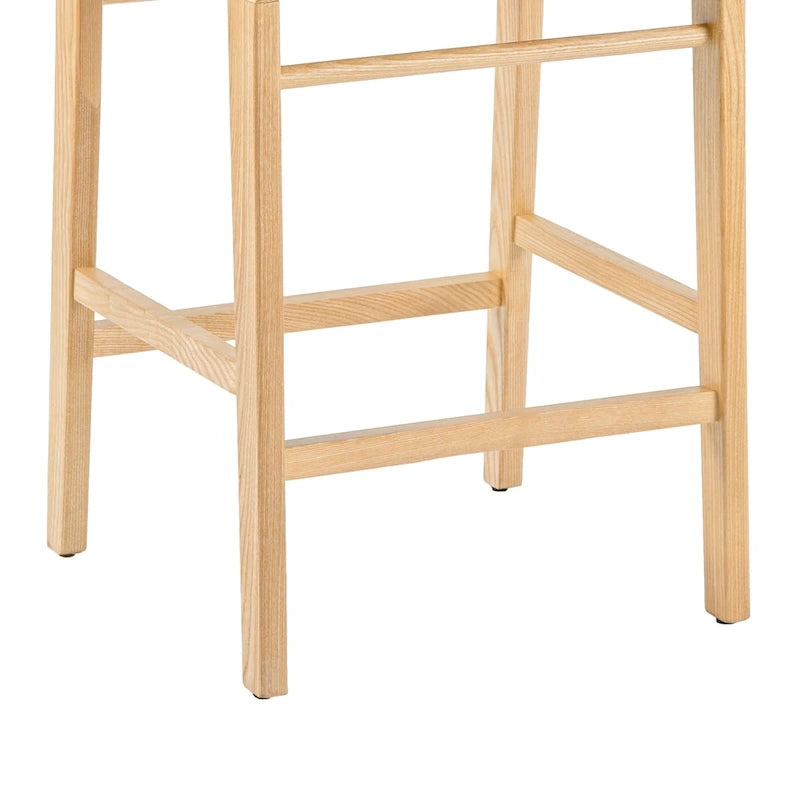 Barhocker aus geflochtenem Leder, Eschenholzgestell, keine Montage erforderlich
