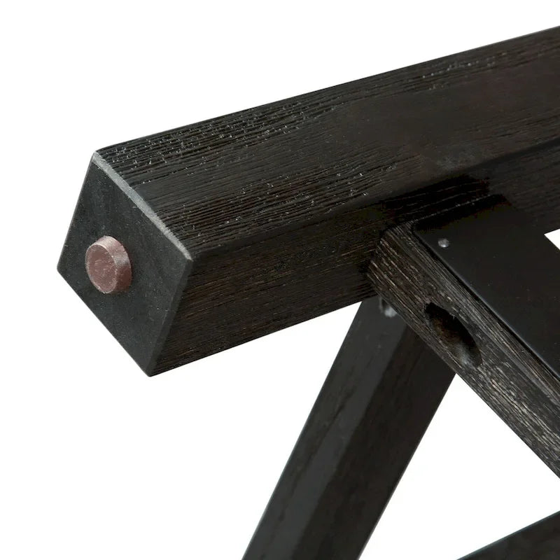 Gepolsterter Konsolenhocker mit Nagelbesatz und Akazienholzbeinen