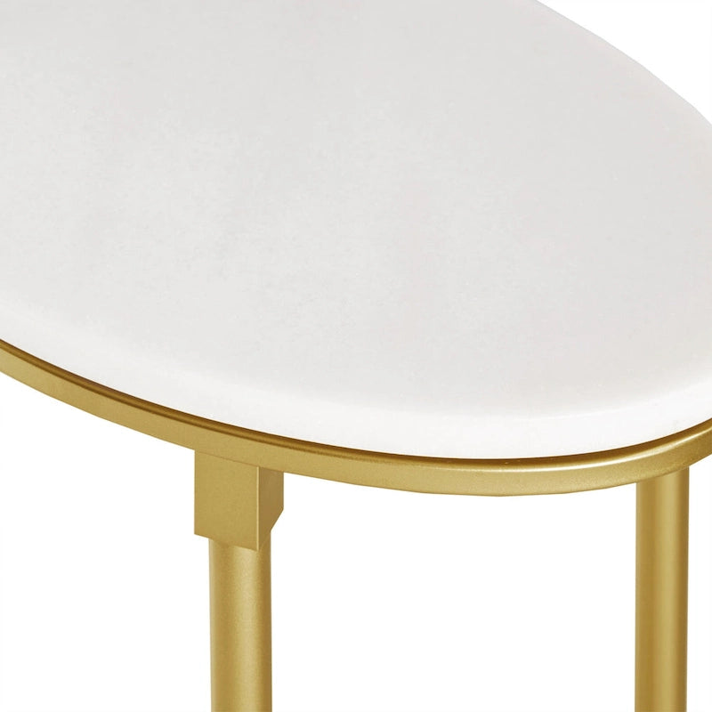 Goldfarbener Metall-Oval-Beistelltisch mit weißer Marmorplatte