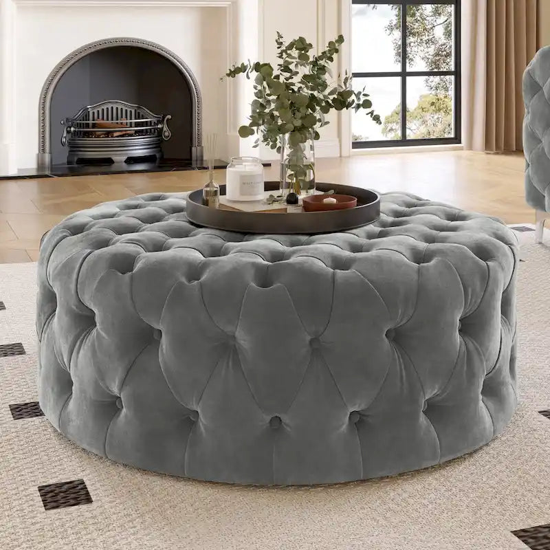Runder gesteppter Samt-Hocker mit Rollen, 3 Farben