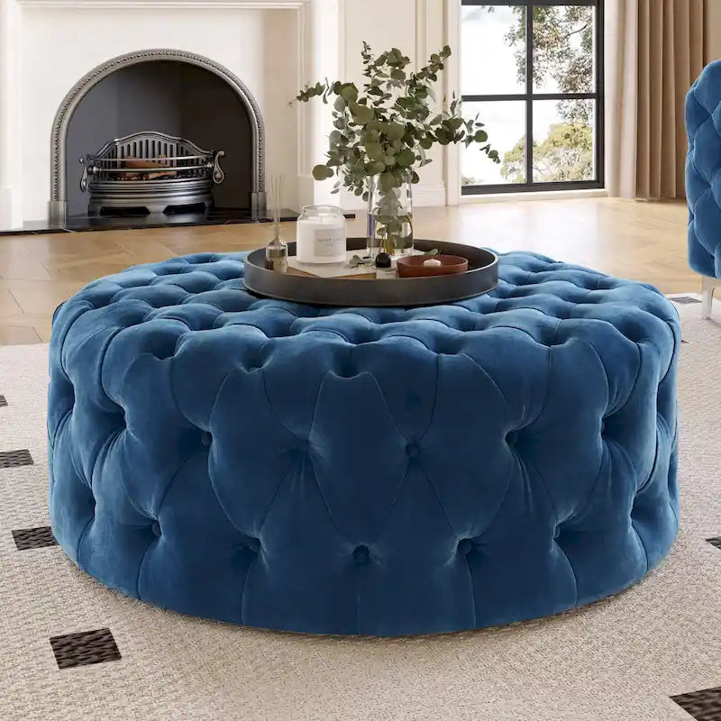 Runder gesteppter Samt-Hocker mit Rollen, 3 Farben