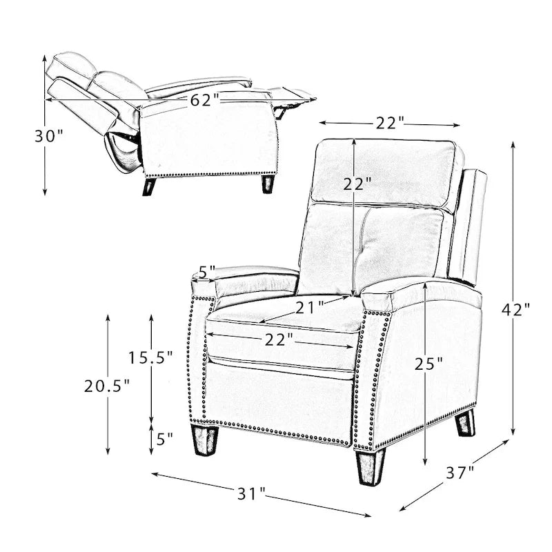 Mid-Century Modern Pushback-Liegesessel mit Nagelbesatz