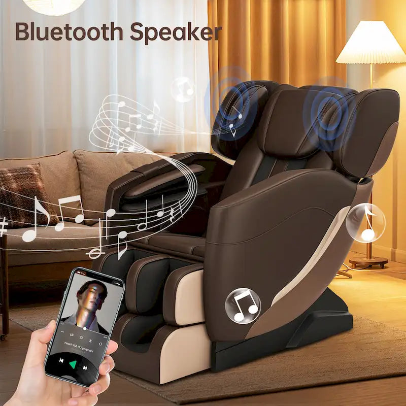 Ganzkörpermassage-Sessel mit Schwerelosigkeitsfunktion, Bluetooth-Lautsprecher und Fußroller