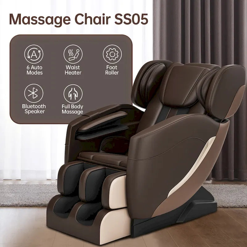 Ganzkörpermassage-Sessel mit Schwerelosigkeitsfunktion, Bluetooth-Lautsprecher und Fußroller