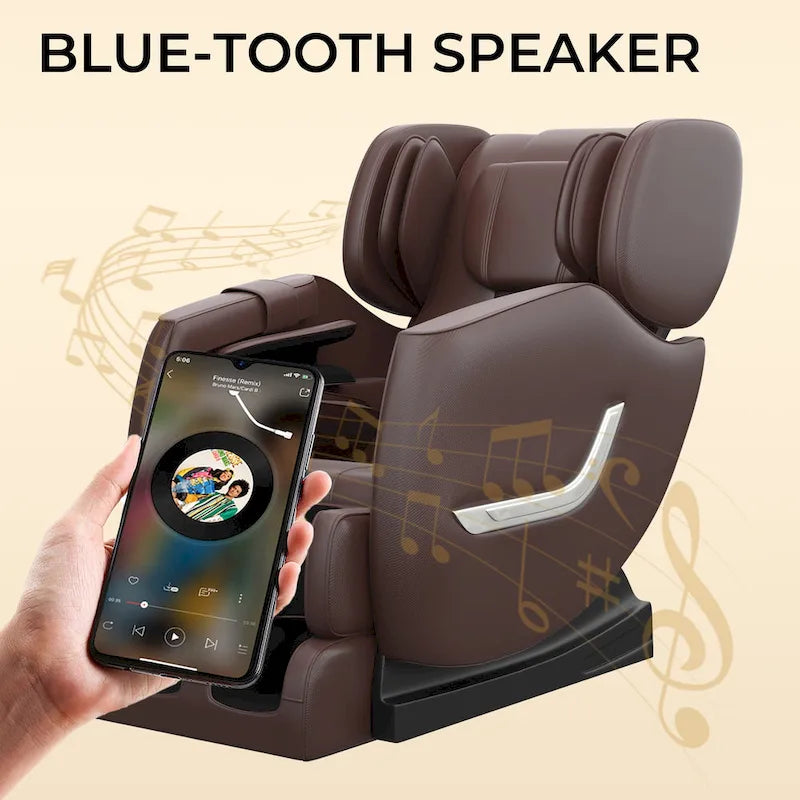 Ganzkörpermassage-Sessel mit Schwerelosigkeitsfunktion, Bluetooth-Lautsprecher und Fußroller