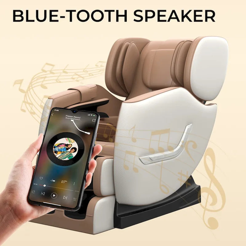 Ganzkörpermassage-Sessel mit Schwerelosigkeitsfunktion, Bluetooth-Lautsprecher und Fußroller