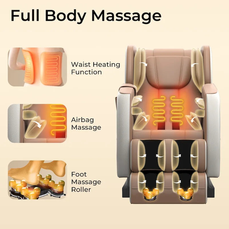 Ganzkörpermassage-Sessel mit Schwerelosigkeitsfunktion, Bluetooth-Lautsprecher und Fußroller