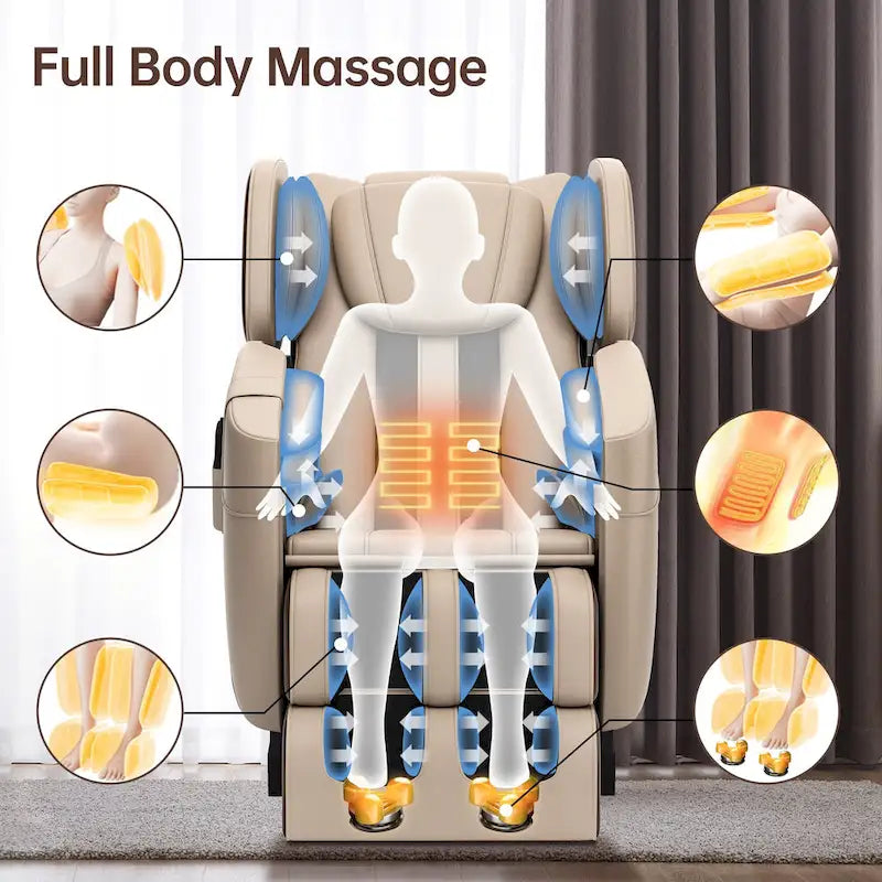 Ganzkörpermassage-Sessel mit Schwerelosigkeitsfunktion, Bluetooth-Lautsprecher und Fußroller