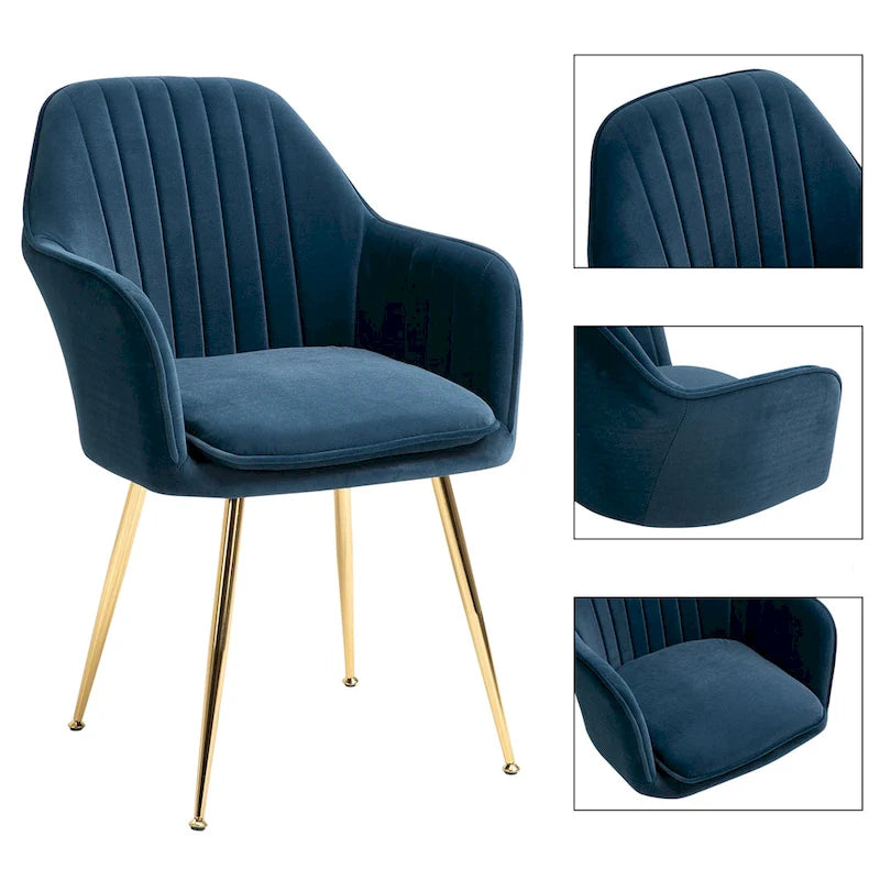 Samtbezogener Esszimmer-Sessel mit goldenen Beinen (6er-Set)