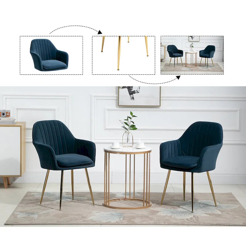 Samtbezogener Esszimmer-Sessel mit goldenen Beinen (6er-Set)