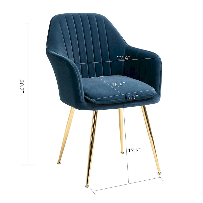 Samtbezogener Esszimmer-Sessel mit goldenen Beinen (6er-Set)