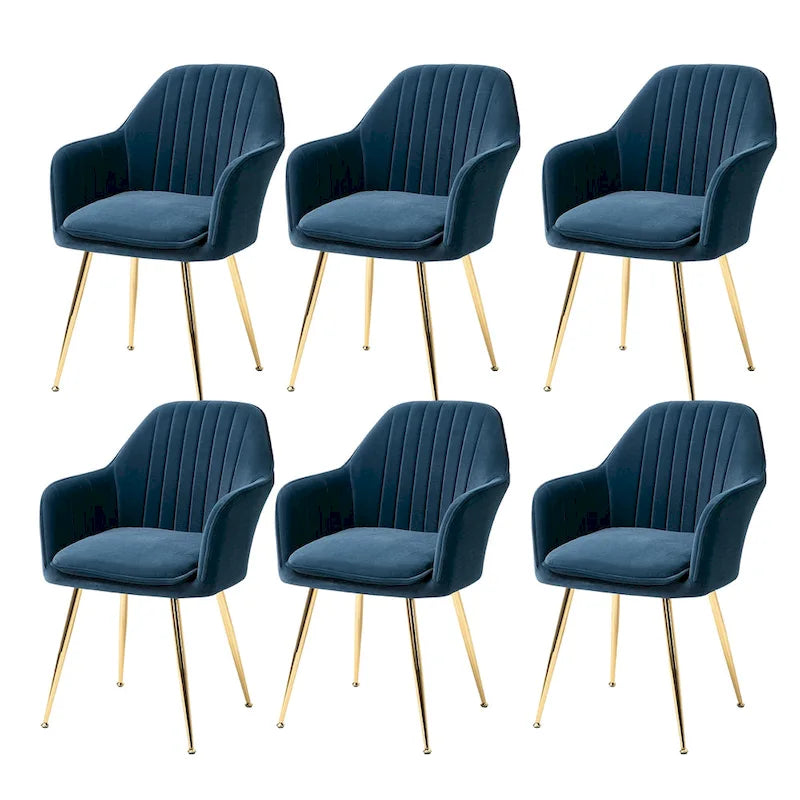 Samtbezogener Esszimmer-Sessel mit goldenen Beinen (6er-Set)