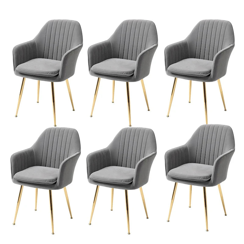 Samtbezogener Esszimmer-Sessel mit goldenen Beinen (6er-Set)