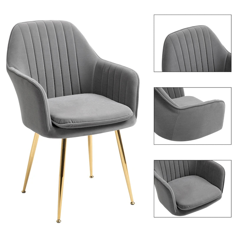 Samtbezogener Esszimmer-Sessel mit goldenen Beinen (6er-Set)