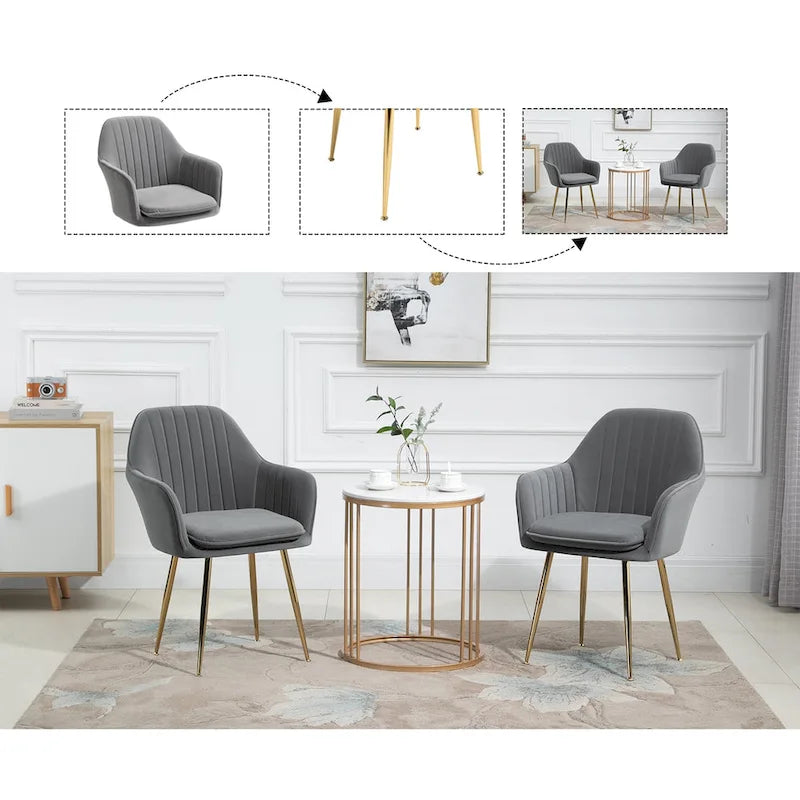 Samtbezogener Esszimmer-Sessel mit goldenen Beinen (6er-Set)