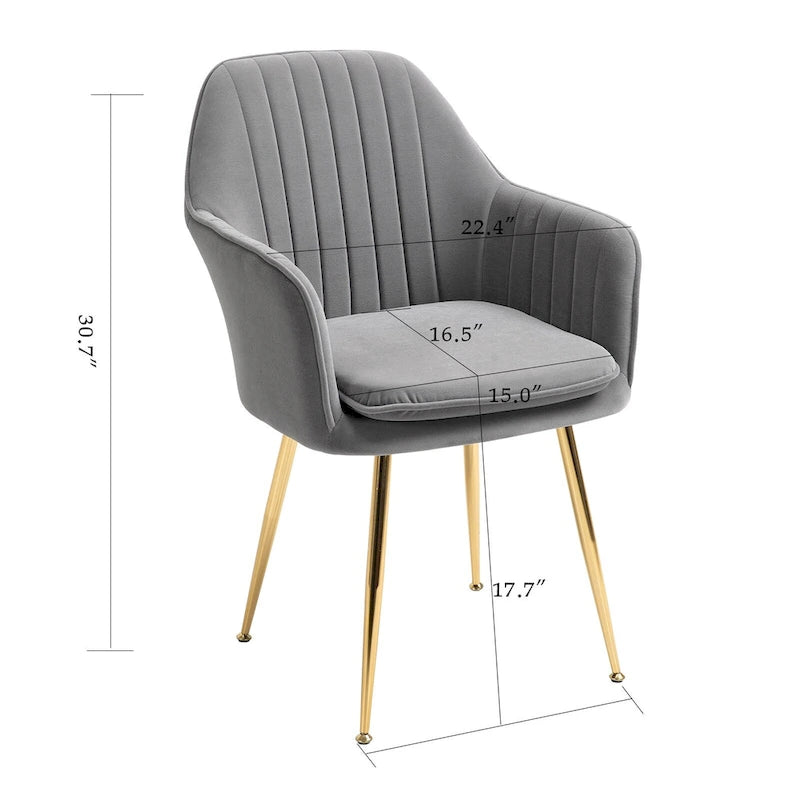 Samtbezogener Esszimmer-Sessel mit goldenen Beinen (6er-Set)