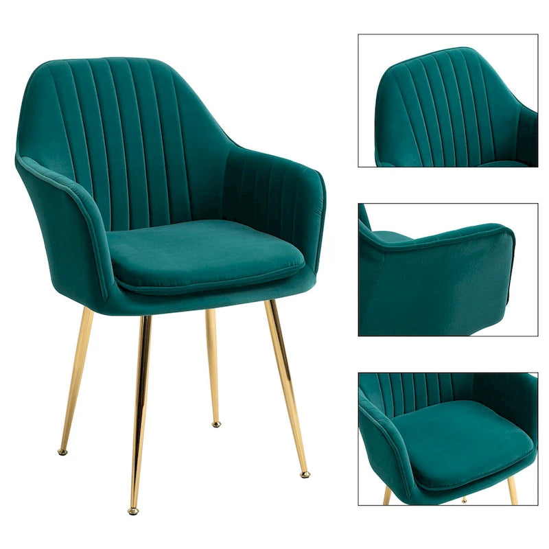 Samtbezogener Esszimmer-Sessel mit goldenen Beinen (6er-Set)
