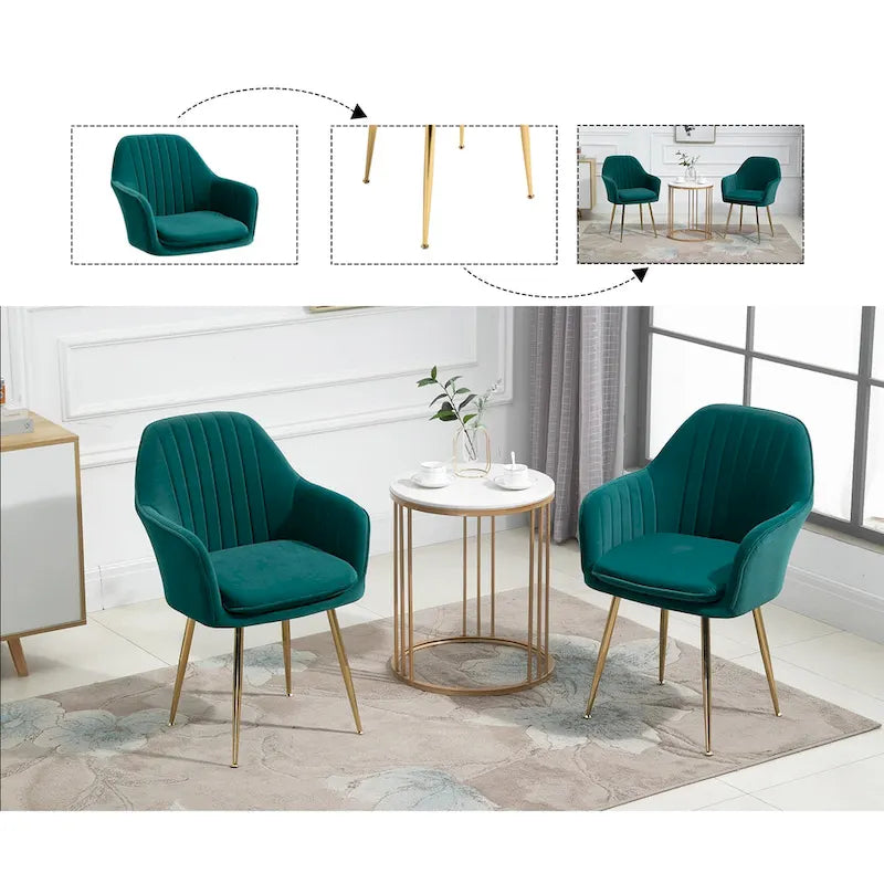 Samtbezogener Esszimmer-Sessel mit goldenen Beinen (6er-Set)