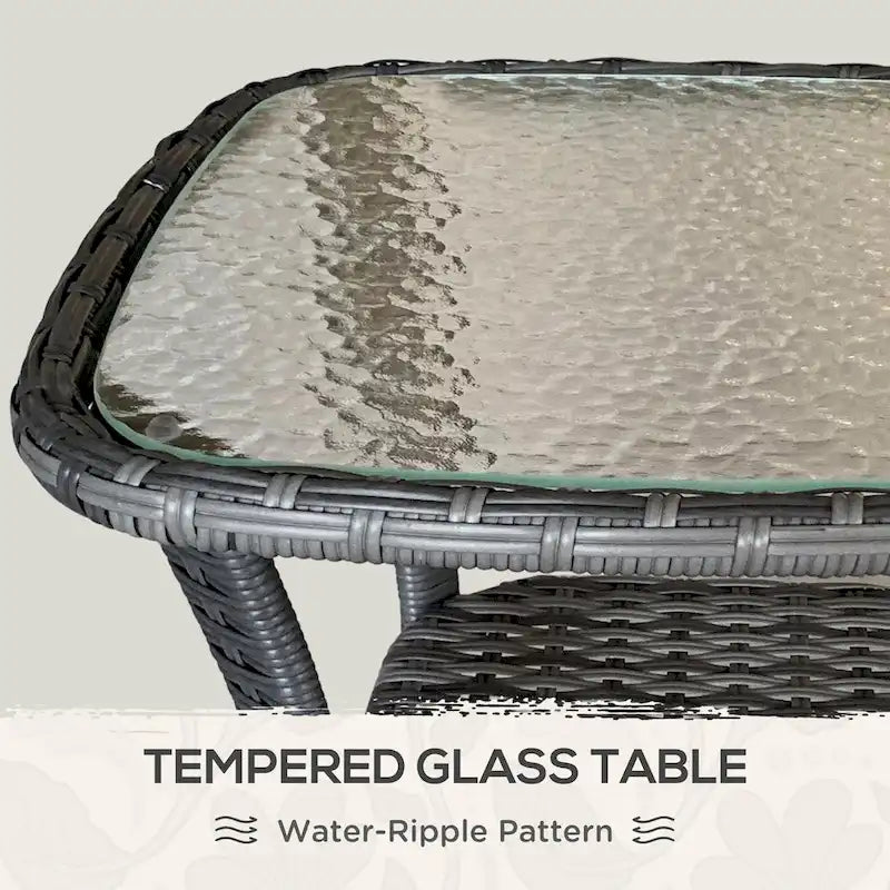 Rattan-Couchtisch mit Ablagefach, Beistelltisch aus Korbgeflecht mit Glasplatte, Outdoor-Beistelltisch
