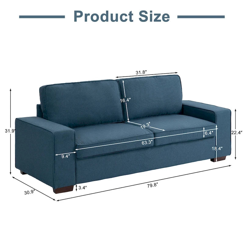 80" Modernes 3-Sitzer-Sofa mit breiten Armlehnen, 200 kg Tragkraft