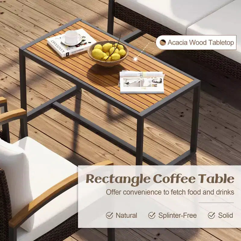 Costway 4 PCS Patio Conversation Set with Coffee Table Solid Acacia Wood Armrests Tabletop