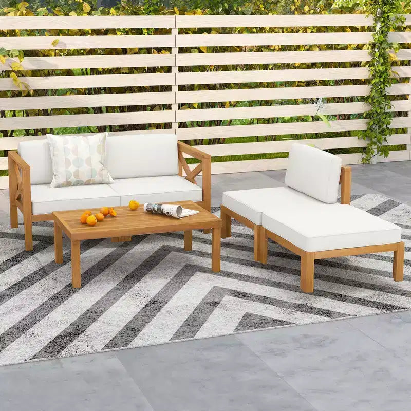 Costway 5 PCS Outdoor Conversation Furniture Set with 3 Chairs 1 Ottoman 1 Coffee Table