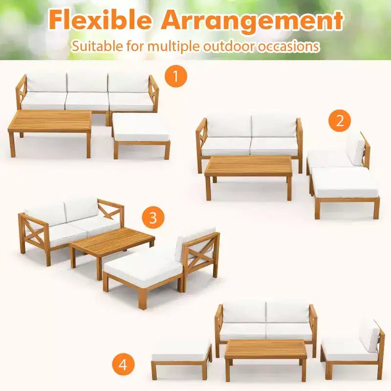 Costway 5 PCS Outdoor Conversation Furniture Set with 3 Chairs 1 Ottoman 1 Coffee Table