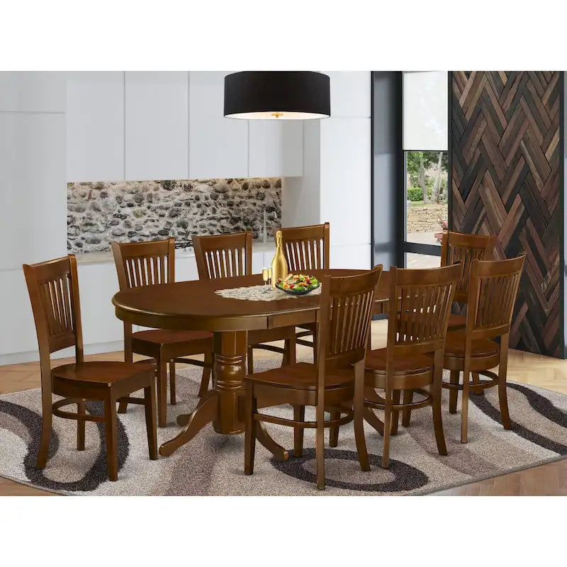9-teiliges ovales Esstisch-Set mit 8 Stühlen, Espresso
