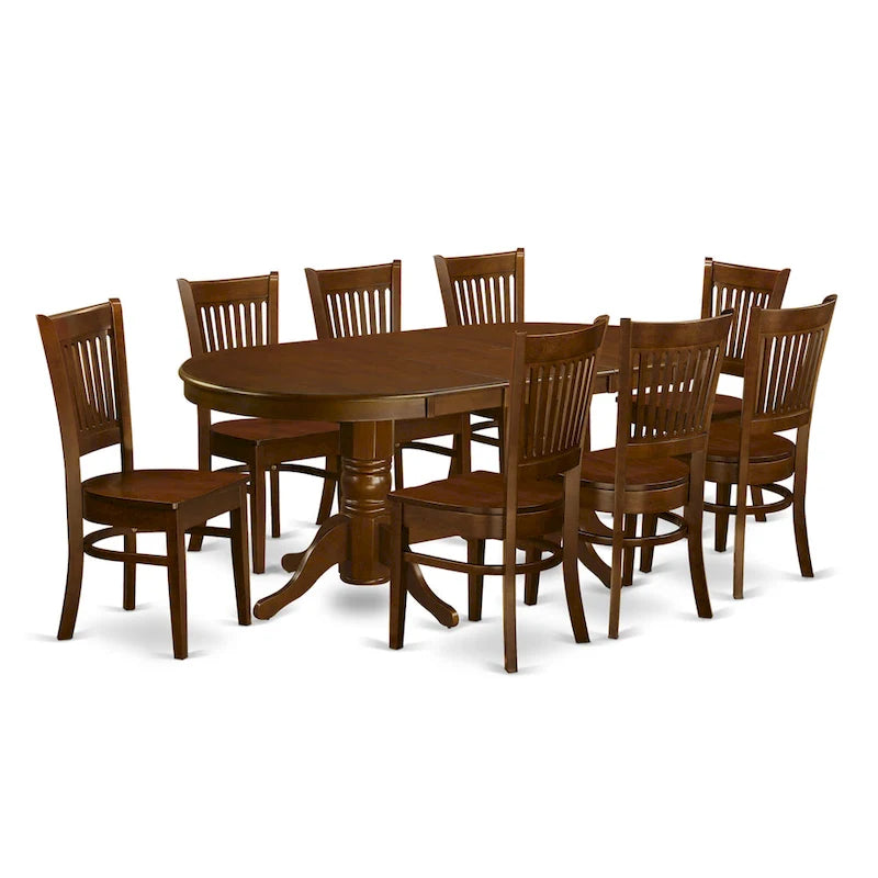 9-teiliges ovales Esstisch-Set mit 8 Stühlen, Espresso