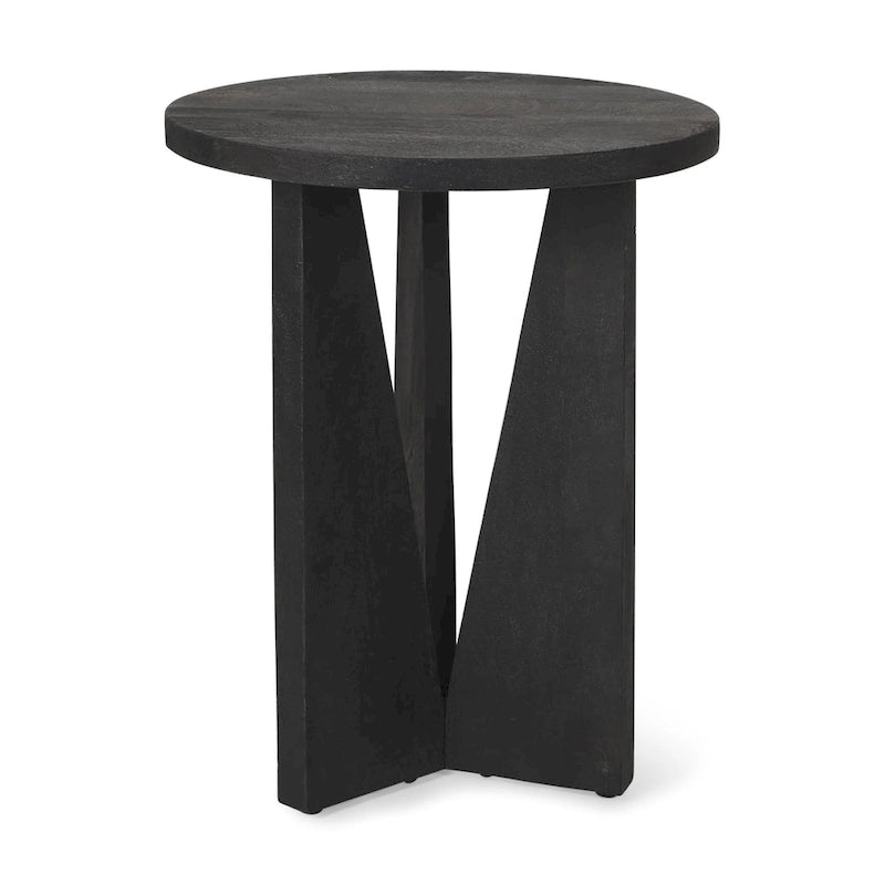 Runder Beistelltisch aus schwarzem Massivholz – 45,7 cm L x 45,7 cm B x 55,9 cm H